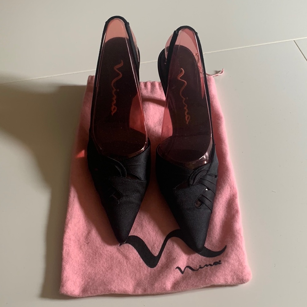 Nina pointed toe sling backs, size 8 in black